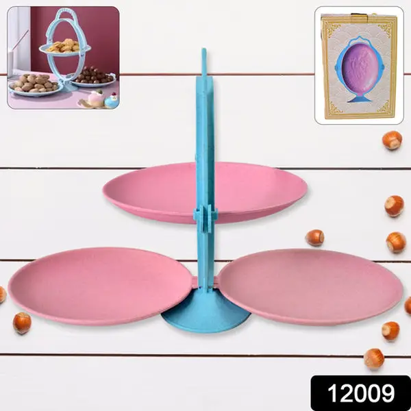 [12009_3plate_foldable_veg_n_fruit_basket] Foldable Fruit Plate Candy Dish | Multi Use Mirror Shape Dried Fruit Tray (1 Set)