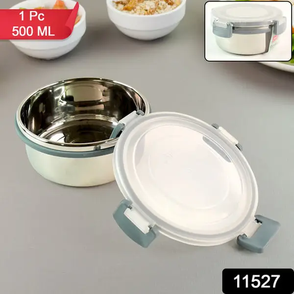 [11527_apex_foodie_steel_box_500ml_fds] Apex Round Airtight Food Storage Container Approx 500 ml (1 Pc)