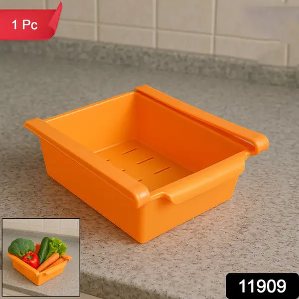 [11909_adj_fridge_organizer_basket_1pc] Adjustable Sliding Refrigerator Storage Basket (1 Pc)