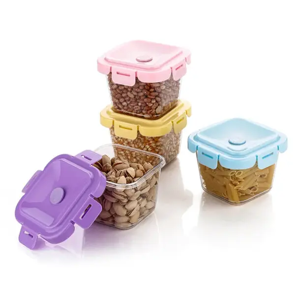 [12210_smiley_food_storage_containers_4pc] Plastic Food Storage Containers with Lid (4 Pcs Set / 500 ML)