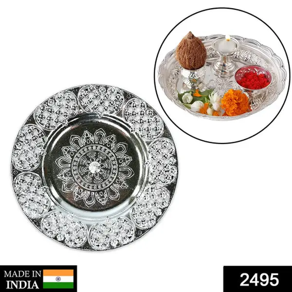 [2495_8inch_silver_puja_thali] Beautiful 8-Inch Plastic Pooja Thali Set – Perfect for Daily Use & Special Occasions (Plastic)