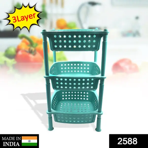 [2588_3l_round_kitchen_trolley] 3 layer round Kitchen Trolley Basket ( MOQ :- 6 Pc)