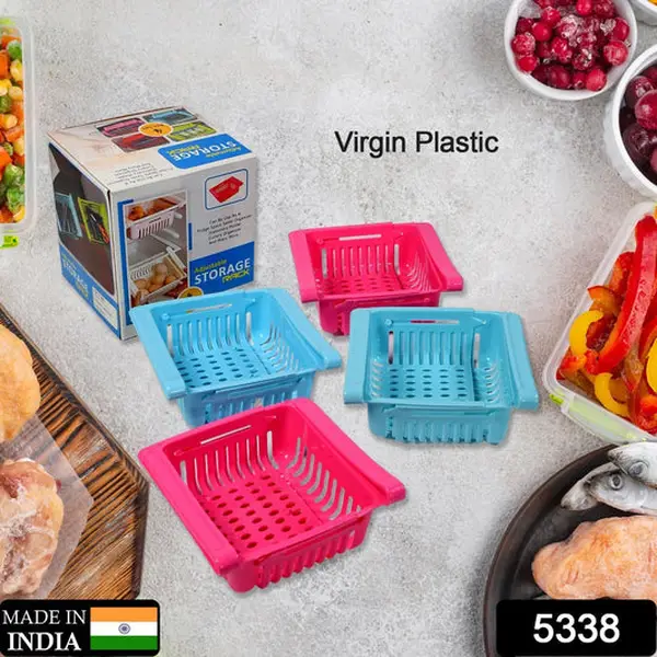 [5338_4pc_virgin_fridge_rack] Virgin Freeze Storage Unbreakable Adjustable basket with Extra Storage