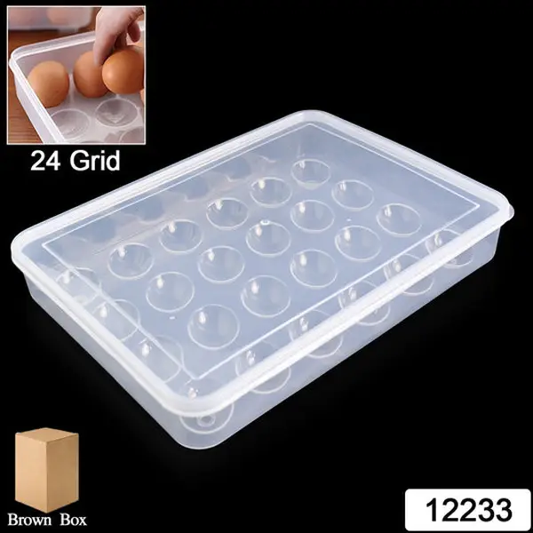 [12233_plastic_egg_storage_container] Plastic Egg 24 Grid Storage Container Holder for Refrigerator Egg Tray Holds 24 Eggs (1 Pc)