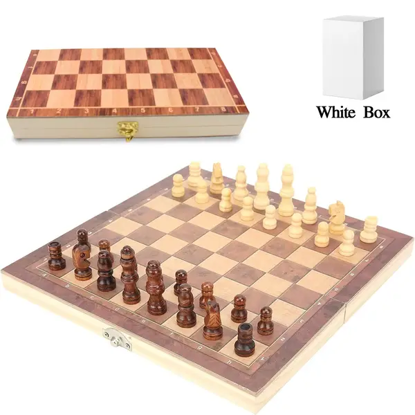 [18111_fold_wooden_chess_board_set] Foldable Wooden Chess Board Set (30 × 30 Cm / 1 Set)