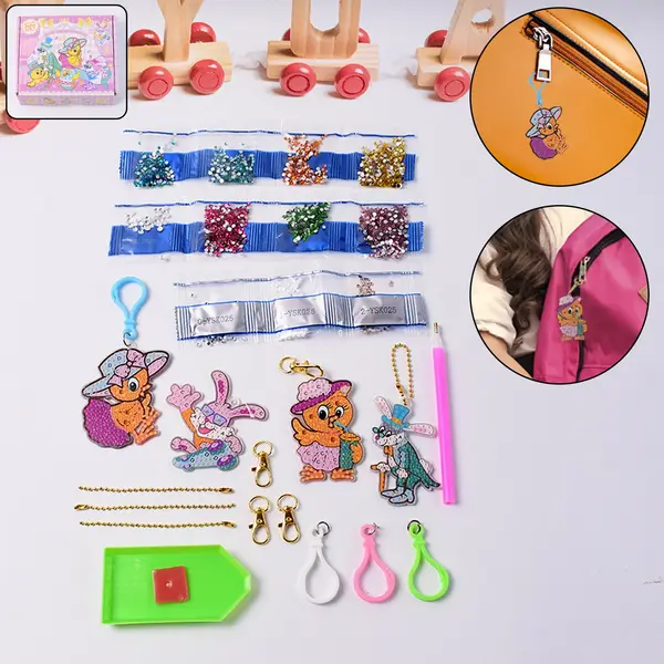 [19060_creative_keychain_craft_kit] Cartoon Painting Keychain Craft Kit