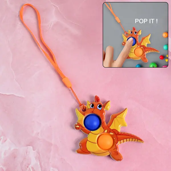 [19151_push_pop_fidget_toy_1pc_no11] 2-Bubble Dragon-Shaped Push Pop Fidget Toy with Strap (1 Pc)