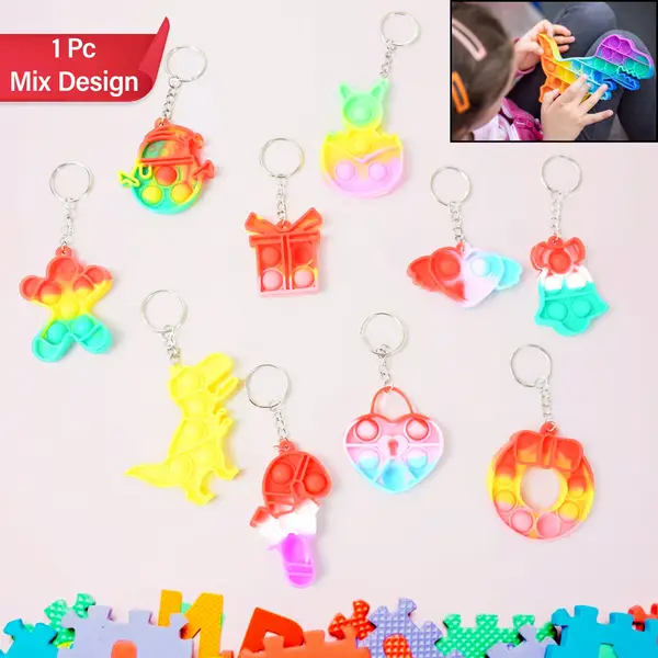 [17693_popit_keichain_fidget_toy] Compact Pop It Keychain – Fun Stress Relief Fidget Toy (1 Pc | Mix Design)