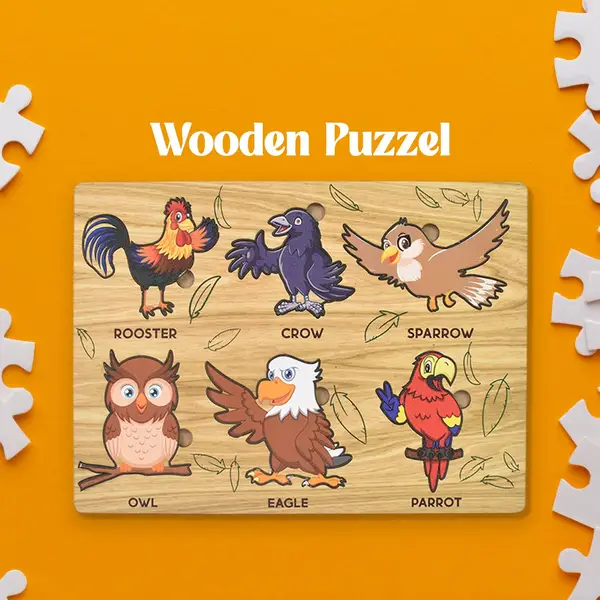 [18475_bird_wooden_puzzle_pz1022] Wooden Bird Puzzle Learning Educational Board (1 Set / 28×20 Cm)