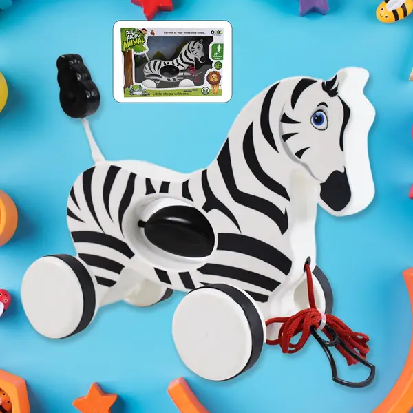 [19017_zebra_pull_along_kid_toy] Zebra Pull Along Toy Baby Early Walking Pull Toy Rope Toy for Babies Walking Toy