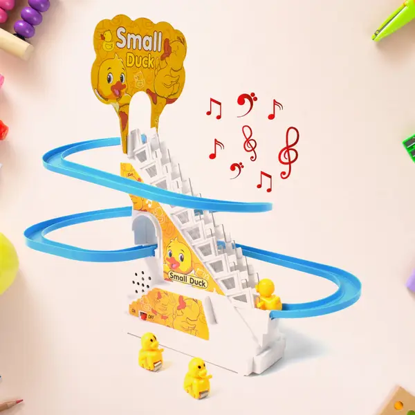 [4480_duck_climb_stairs_toy] Duck Climb Stairs Toy Roller Coaster with Flashing Lights & Music (3 Ducks)