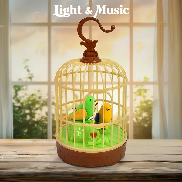 [18472_beautiful_light_n_music_pinjra_bird] Sound Activated Chirping Bird in Hanging Cage, Beautiful Pinjra Bird Toy (1 Pc / Battery Not Operated)