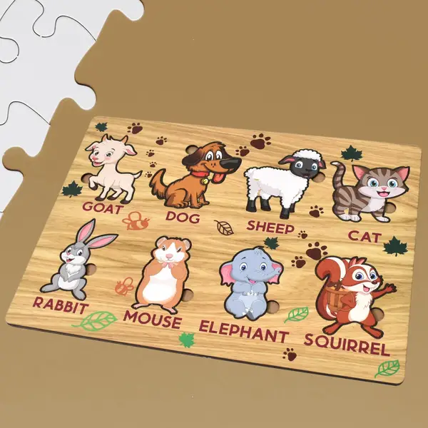 [18473_animal_wooden_puzzle_pz2021] Wooden Animal Puzzle Learning Educational Board (1 Set / 28×20 Cm)
