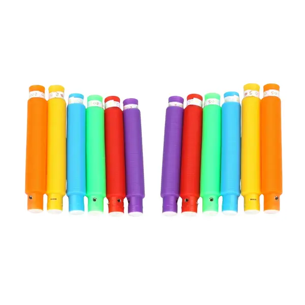 [8055_light_pop_pipes_12pc] Colourful Tubes Sensory Toys Stretch Fidget Tube Toys Pull Tubes Fidget Toys