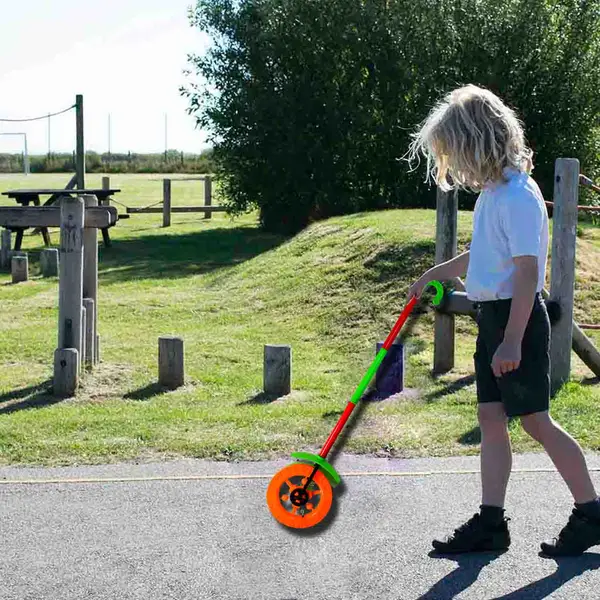 [4435_single_wheel_push_run_toy] Plastic Single Wheel Push Run toy with handle and two lights on wheel. push toy for Kids.