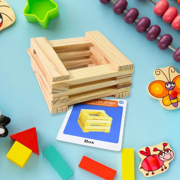 [18751_wooden_pattern_puzzle_set] Wooden Pattern Brain Puzzles 20 Pcs Wooden Strips, 40 Pattern Cards (1 Set)