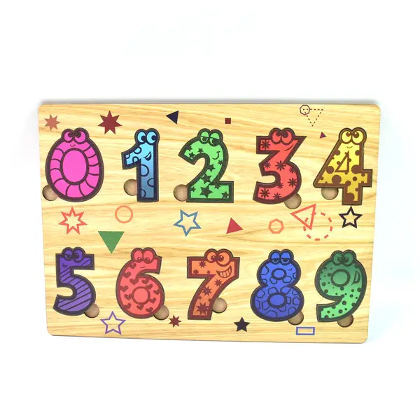 [18478_number_wooden_puzzle_pz1024] Wooden Number Puzzle Learning Educational Board (1 Set / 28×20 Cm)
