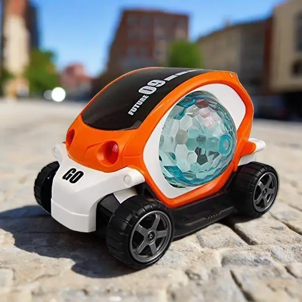 [17922_360d_car_toy_with_light_n_music] 360° Rotating Stunt Car Toy – Bump & Go with 4D Lights, Music & Disco Ball (1 Pc, Battery Not Included)