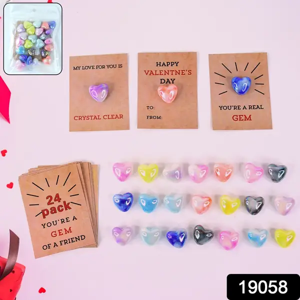 [19058_heart_crystal_gem_with_cards_24pc] Heart-Shaped Crystal Gem Valentines with Gift Cards (24 Pc)