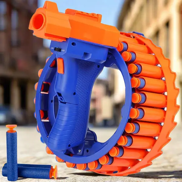 [17921_ele_bullet_gun_n_28darts] Amazing Toy Gun, Electric Gun for Children, 28 Soft Bullets for Youth Safety, Children's Electric Hand Ring Wheel Soft Bullet Gun, Gift Toys