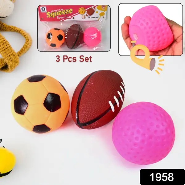 [1958_squeez_ball_toys_st01] Sports Squeeze Ball Toy Set of 3 Soft Balls for Kids/Toy for Kids