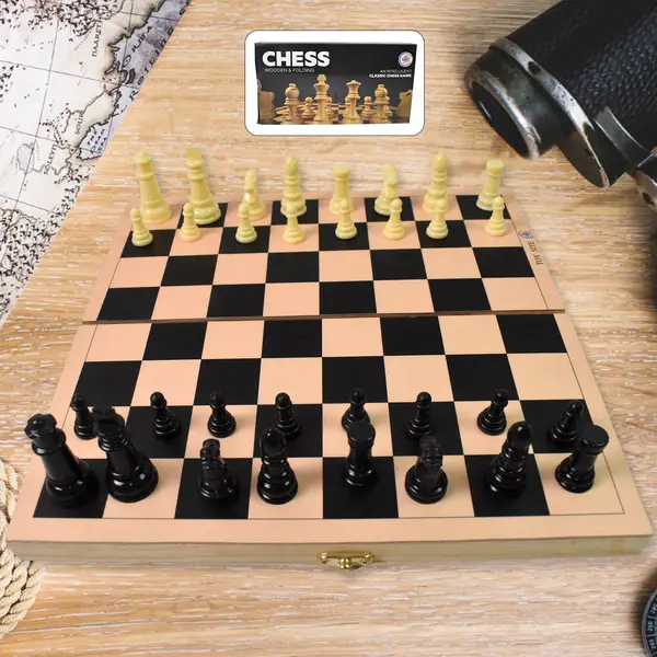 [18627_folding_wooden_chess_board_set] Folding Wooden Chess Board Set (30 × 30 Cm / 1 Set)