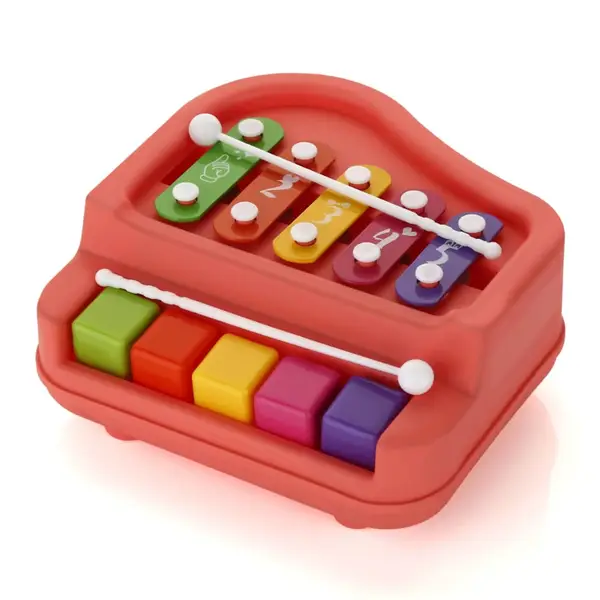 [17799_2in1_baby_piano_toy] 2 in 1 Baby Piano Xylophone Toy for Toddlers, 5 Multicolored Key Keyboard Xylophone Piano, Preschool Educational Musical Learning Instruments Toy for Baby Kids Girls Boys 3+ Years (1 Pc)