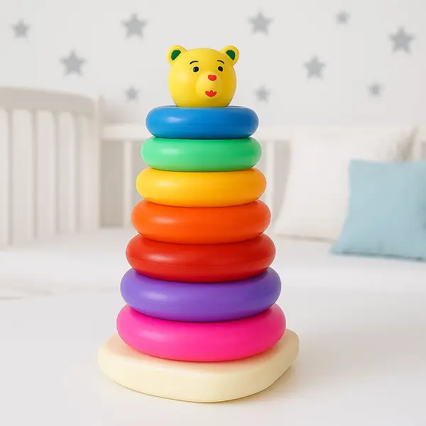 [8016_n2_7pc_teddy_rings] Plastic Baby Kids Teddy Stacking Ring Jumbo Stack Up Educational Toy 7pc