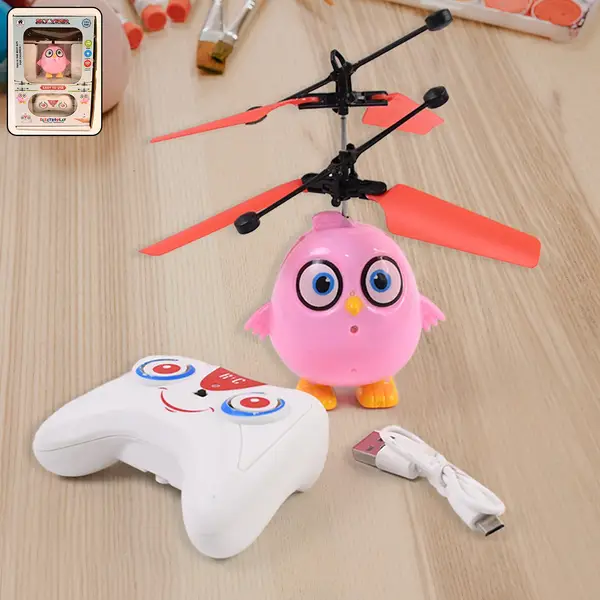 [4394_electroplay_sky_viper_flying_bird_rc_toy] Electroplay Flying Bird RC Toy with LED & Remote Control – Pink Owl Design (1 Set)