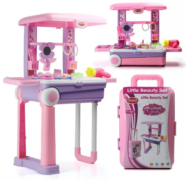 [17746_beauty_set_trolley_at174] Big Beauty Set Suitcase On Wheel, The Ultimate Beauty Set On Wheels for Girls, Makeup Kit is Easy to Clean & Use, Portable Beauty Set with 25 Pieces for 3 Years BIS Approved. (Beauty Set Trolley)