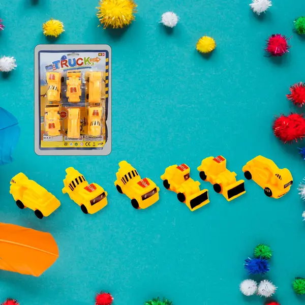 [17824_vehicle_kids_toy_6pc_set] Vehicle Car Engineering Automobile Construction Car Toys Set for Children Kids Crane Excavator Road Roller Forklift Mixer Truck Transporter Truck Machine Construction Toys (6 Pcs Set)