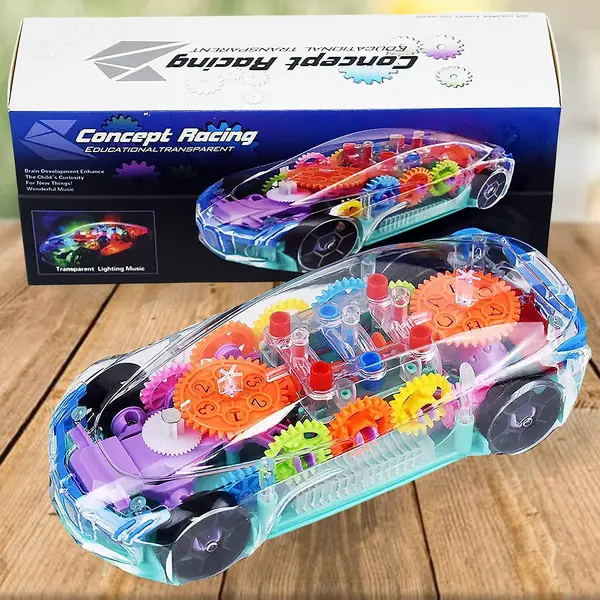 [17793_gear_concept_musical_car] Automatic 360 Degree Rotating Transparent Gear Concept Car with Musical and 3D Flashing Lights Toy for Kids Boys & Girls (Multicolor / Battery Not Included)