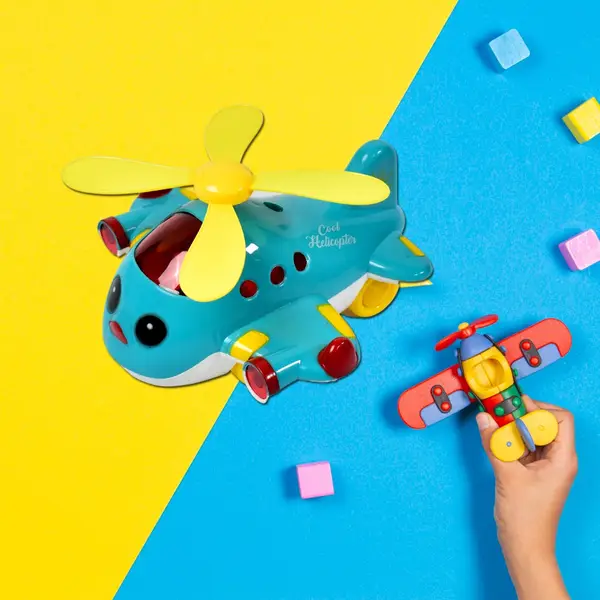 [4516_musical_helicopter_toy] Helicopter Airplane Musical Toy - Electronic Moving Plane with Lights, for 6-18 Months, Encourages Crawling