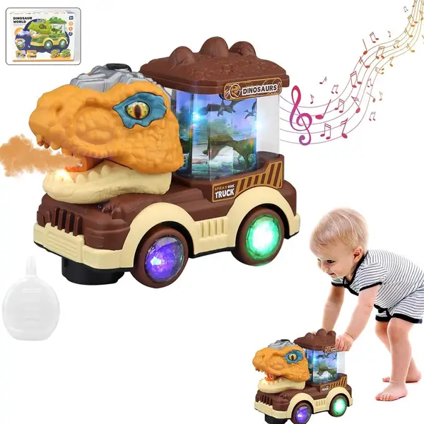 [4150_dinosaur_car_toy_with_sound_n_light] Dinosaur Car Toy with Humidifier Sound and Light (1 Pc)