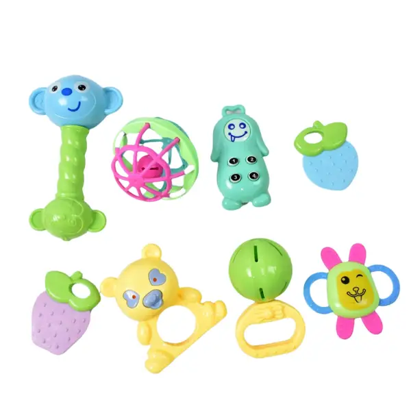 [1922_at61_baby_rattles_n_teethers_8pc] Kinder Rattles Classic Store Plastic Non-Toxic Shake and Grab Ball Baby Rattles & Teethers (8 Pcs Set)