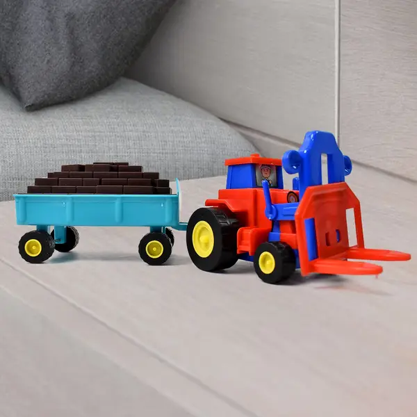 [1948_at51_friction_tractor_with_bricks_trolley] Plastic Tractor Toy Friction Powered Tractor with Bricks Trolley (1 Pc)