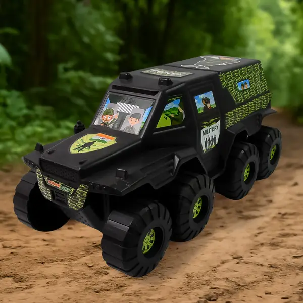 [4275_military_8_wheel_plastic_car_toy] Big Military 8-Wheel Plastic Car Toy (1 Pc)