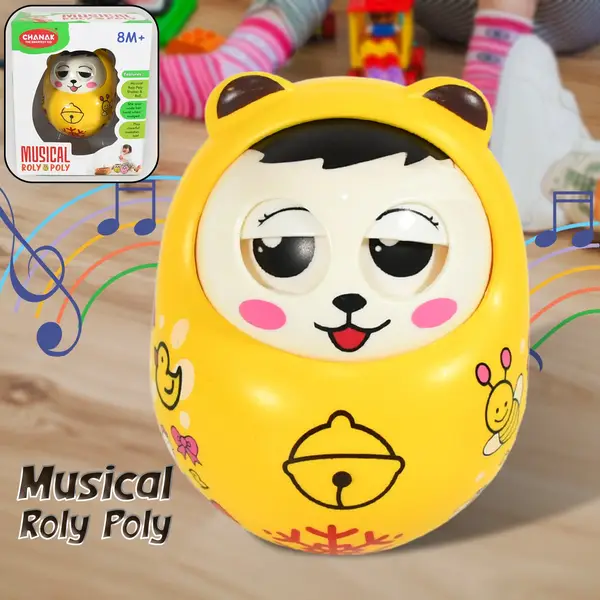 [1935_musical_roly_poly_toy_at106b] Musical Roly Poly Toys for Baby | Push and Shake Wobbling Toy with Music | Tumbler Doll Toy for Babies | Sound Balancing Doll Toys for Baby Boys, Girls 8+ Months Multicolor (1 Pc)