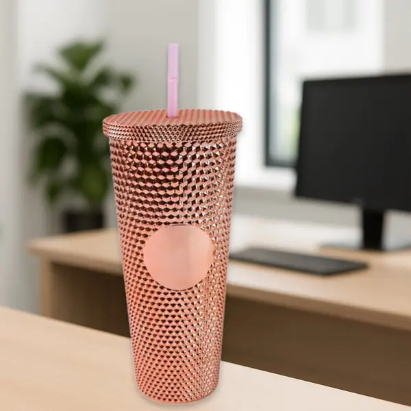 [DSIN 14083] Customize Studded Cup Tumbler Straw Lid - Plastic Double Walled Cold Cup for iced Coffee