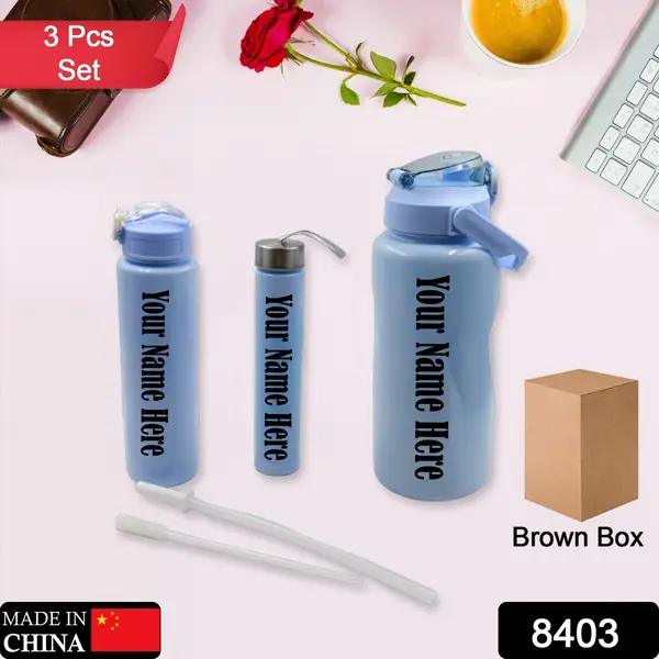 [DSIN 8403] Customize Plastic Water Bottle 3pc Set,3  Different Size Bottle High Quality Water Bottle Plastic Water Bottle BPA-Free & Leak-Proof!  Cartoon Printed Design for Kids' School, For Fridge, Office, Sports, School, Gym, Yoga (3 Pc Set)