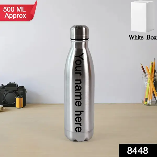 [DSIN 8448] Customize Silver Stainless Steel Water Bottle Approx 500 ML (1 Pc)