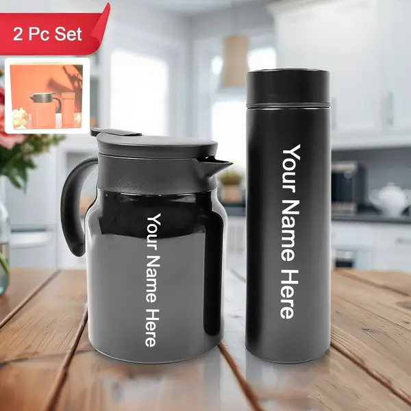[DSIN 10354] Customized / Personalized Thermal Coffee Carafe Tea Pot & Water Bottles, with LED Display (Bottle 500 ML & Pot 1000 ML / 2 Pc)