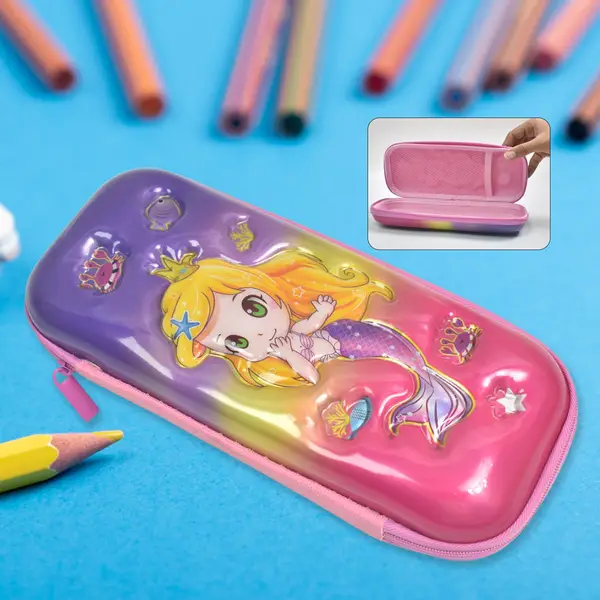 [18464_3d_cartoon_zip_compass_box_1pc] 3D Cartoon Zipper Compass Box, Pencil Box (1 Pc)