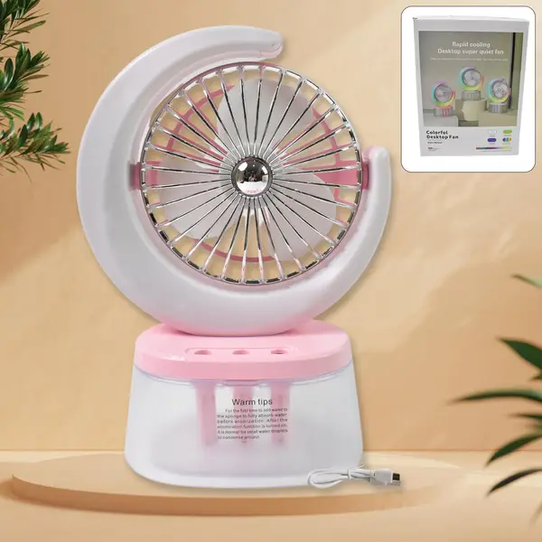 [18494_colorful_light_desktop_humidifying_fan] Desktop Fan - Camping Fan with LED Light, Portable Humidifying Fan (1 Pc / Plug & Play Fan)