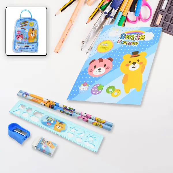 [17578_stationery_kit_6pc_set] Stationery Kit for Kids - Stationery Set, Includes Wooden Pencil, Sharpener, Pencil and Eraser Set, Birthday Return Gift for Kids, Boys, Girls, 2 Pencil, 1 Scale, 1 Notebook,1 Sharpener, 1 Eraser & With Zip Bag (6 Pcs Set)