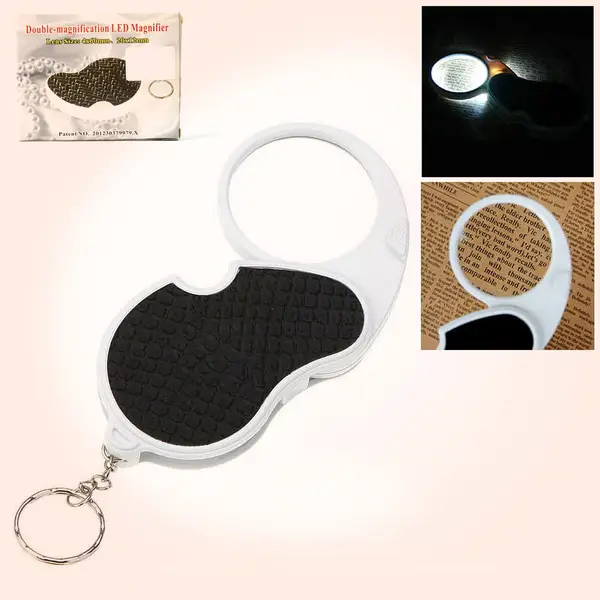 [18590_fold_keychain_magni_glass_n_light] Double-Magnification Led Magnifiers with Light (1 Pc / Big)