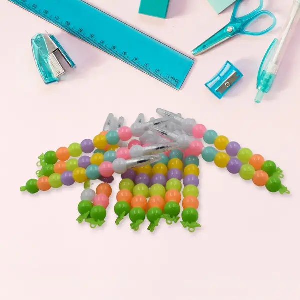 [4572_stylish_pearl_pen_12pc] Stylish Pearls Pen Set – Fancy Multicolor Non-Sharpening Moti Gel Pens for Kids (12 Pc Set)