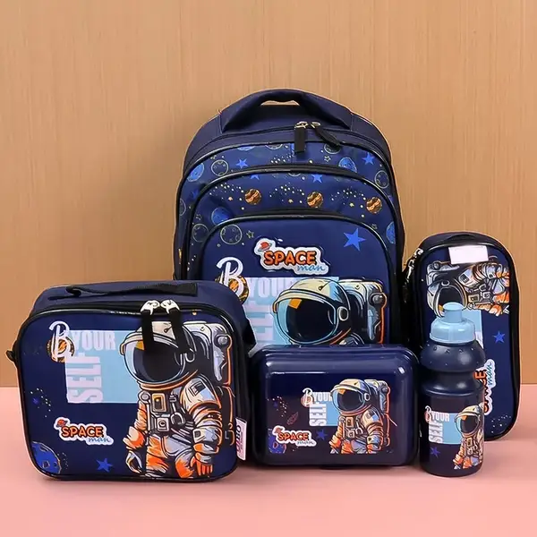 [18119_5in1_kids_school_bags] 5 in 1 School Bag Includes lunch bag, 14 inch School Bags, water bottle & pencil case in box packing (1 Set / Mix Color))