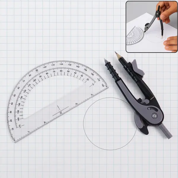 [19239_2pc_geometry_tool_set] 2-Piece Geometry Protractor Set with Lock and Transparent Protractor