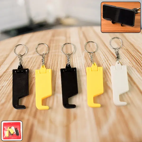 [14223_2in1_keychain_n_mobile_stand_5pc] 2 in 1 Plastic Keychain with Mobile Stand / Phone Holder (5 Pcs Set / Multicolor)